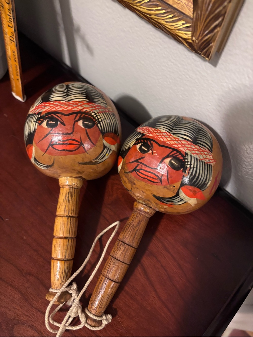 Wooden Kids Maracas - Hand-Painted Brown and Red Shaker Pair